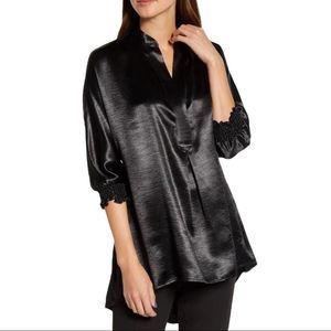 Anne Klein High/Low Liquid Satin Tunic, Black Size XL